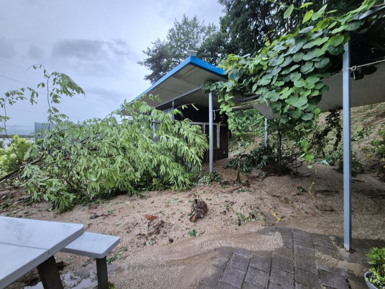 폭우로 산 비탈면의 토사가  쓸어 내렸다. (사진/신효수 독자 제공)