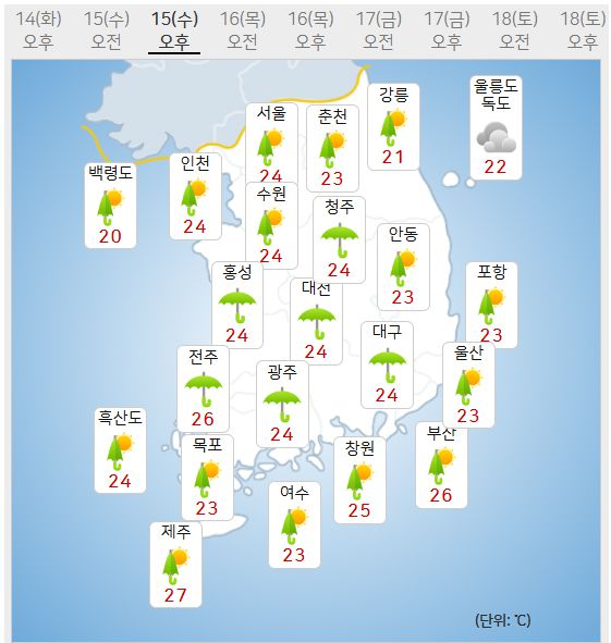 15일 날씨 (사진=기상청 제공)