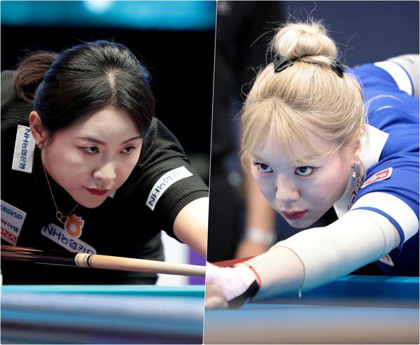 하림 LPBA 챔피언십 4강전에서 '엄마검객' 김민아(NH농협카드, 왼쪽)가 김예은(웰컴저축은행)화 ‘화력대결’ 끝에 3-2 신승 결승티켓을 거머 쥐었다/@pba