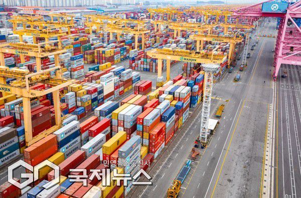 (부산항 신항 3부두의 트랜스퍼크레인(야드크레인 전경)/제공=국제뉴스