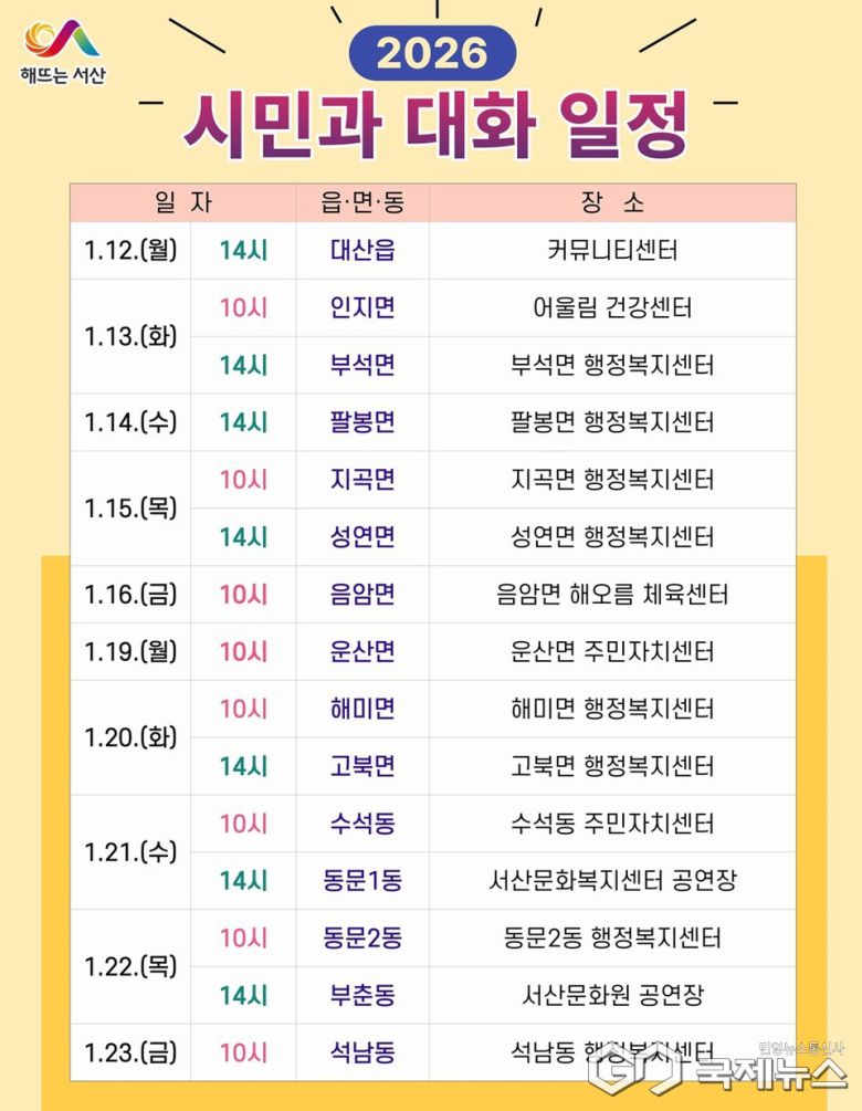 서산시가 추진 중인 ‘2026년 시민과 대화’ 일정표. /서산시