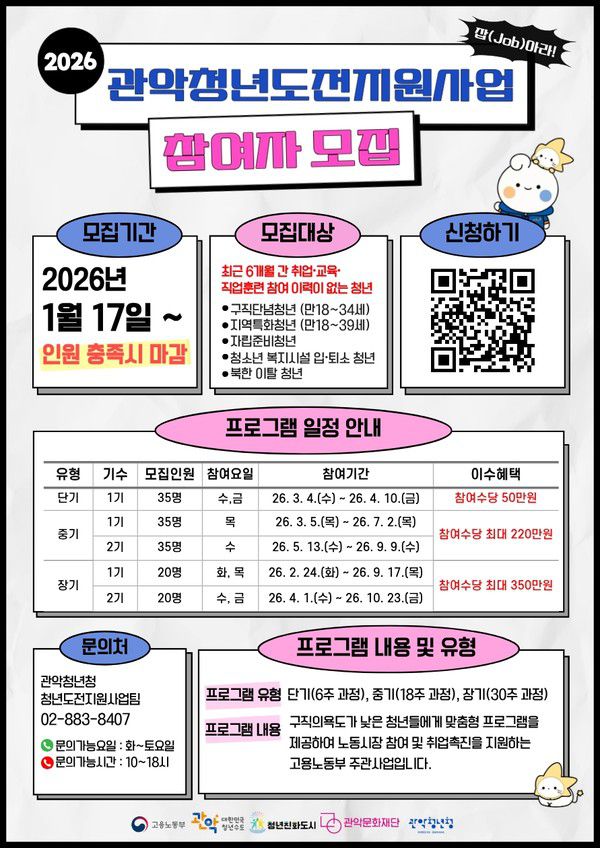 2026년 관악청년도전지원사업 참여자 모집 홍보 포스터 [사진제공=관악구청]