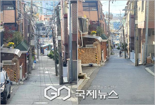 행운6길 일대 공중케이블 정비 전(왼쪽)과 후(오른쪽) [사진제공=관악구청]