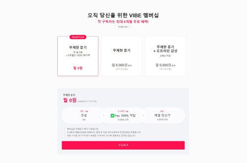 바이브는 1개월 무료 이용, 5개월 결제금액을 네이버페이 포인트로 캐시백해 주는 등 최대 6개월 무료 정책을 펼치며 사용자 확대를 위헤 힘쓰고 있다.  출처 | 바이브