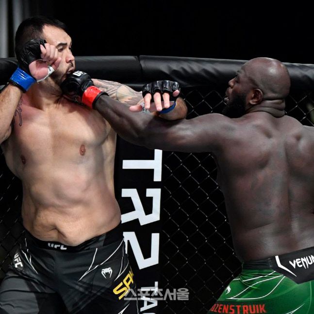 로젠스트루이크가 사카이를 공격하며 경기를 끝내고 있다. 사진제공 | UFC