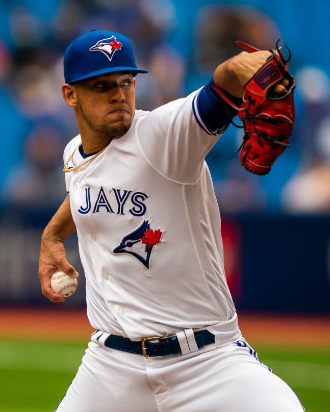 2일(한국 시간) 토론토 블루제이스 유니폼을 입고 데뷔전에서 6이닝 7삼진 무실점의 쾌투를 한 호세 베리오스.토론토(캐나다)|USA TODAY Sports연합뉴스