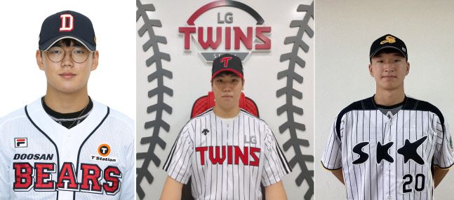 1차 지명으로 선발된 두산 이병헌, LG 조원태, 키움 주승우(왼쪽부터).  제공|두산,LG,키움