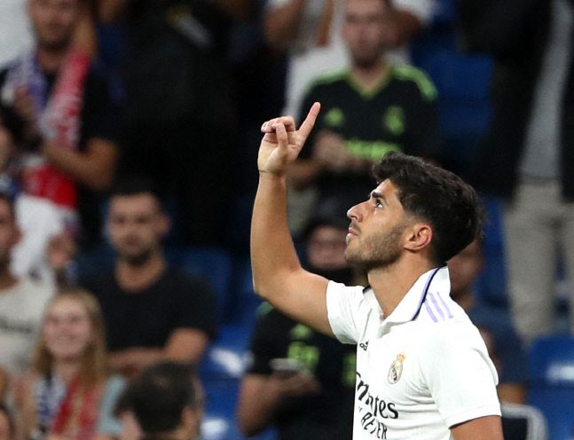 후반 추가시간 쐐기골을 폭발시킨 마르코 아센시오. 마드리드|로이터 연합뉴스