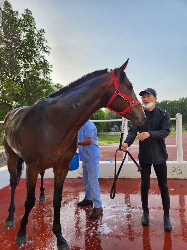 두바이 현지에서 조교 후 샤워중인 행복왕자