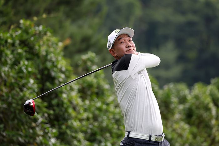 김종덕이 9일 에이원CC에서 열린 KPGA 선수권대회 2라운드에서 티샷하고 있다. 사진제공 | KPGA
