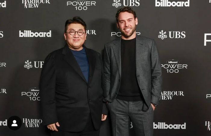 방시혁 빅히트 이사회 의장(왼쪽), 하이브 아메리카 CEO 스쿠터 브라운. 사진 | 스쿠터 브라운 채널