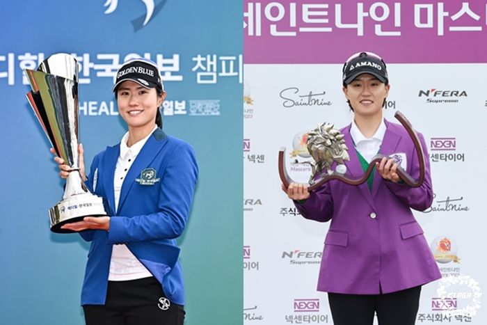 KLPGA 투어 생애 첫 우승을 차지한 이주미(왼쪽)와 최은우. 사진 | KLPGA