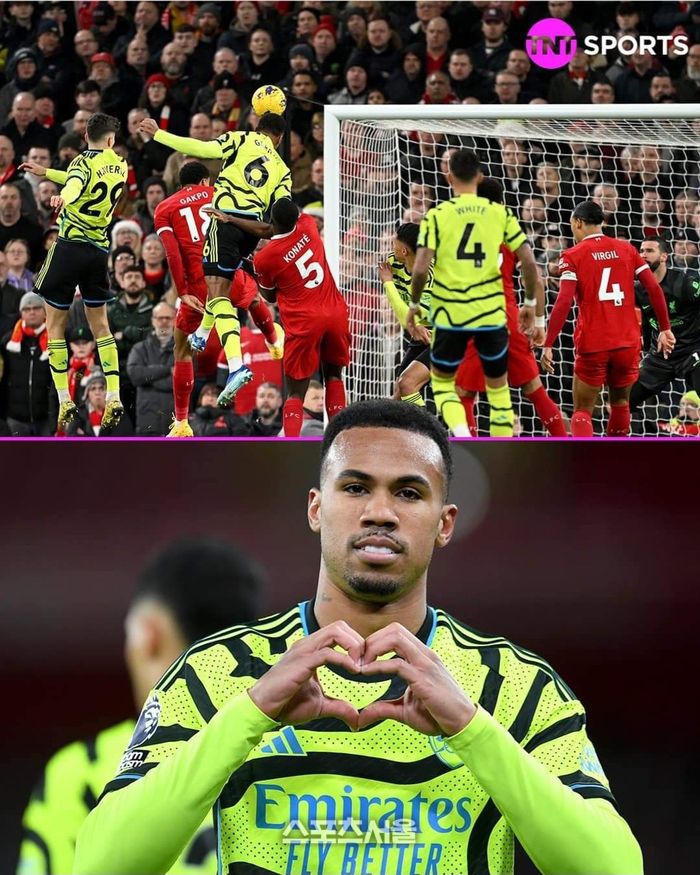 아스널 가브리엘 마갈량이스의 헤더골 순간. 출처|TNT 스포츠