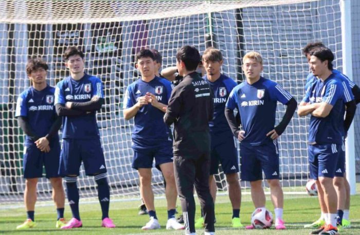 훈련하는 일본 축구대표팀. 출처 | 야후재팬 캡처