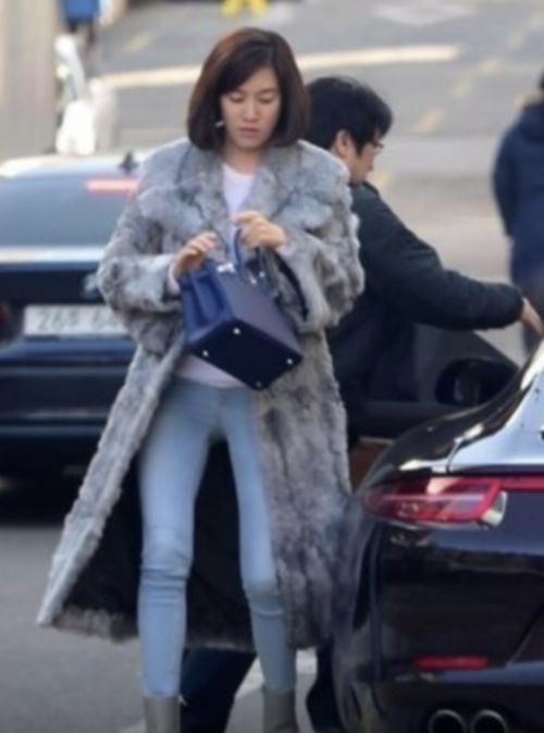 고가의 퍼코트와 에르메스 버킨백을 착용한 임세령 대상그룹 부회장. 사진 | 온라인 커뮤니티 갈무리