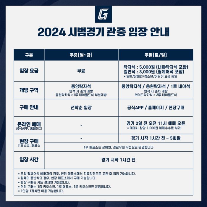 주말 경기는 유료다. 구단 공식 APP과 티켓 예매 사이트에서 예매 가능하다.