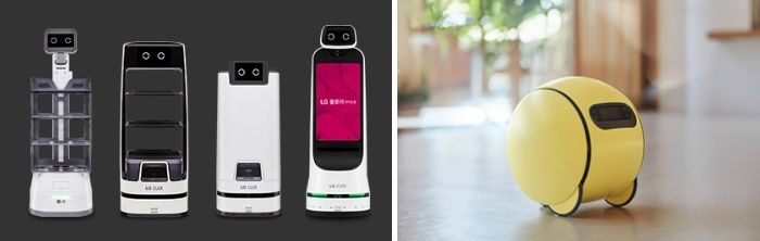 (왼쪽부터) LG 서비스 로봇 ‘클로이’, 삼성 AI 반려로봇 ‘볼리’. 사진 | LG전자, 삼성전자