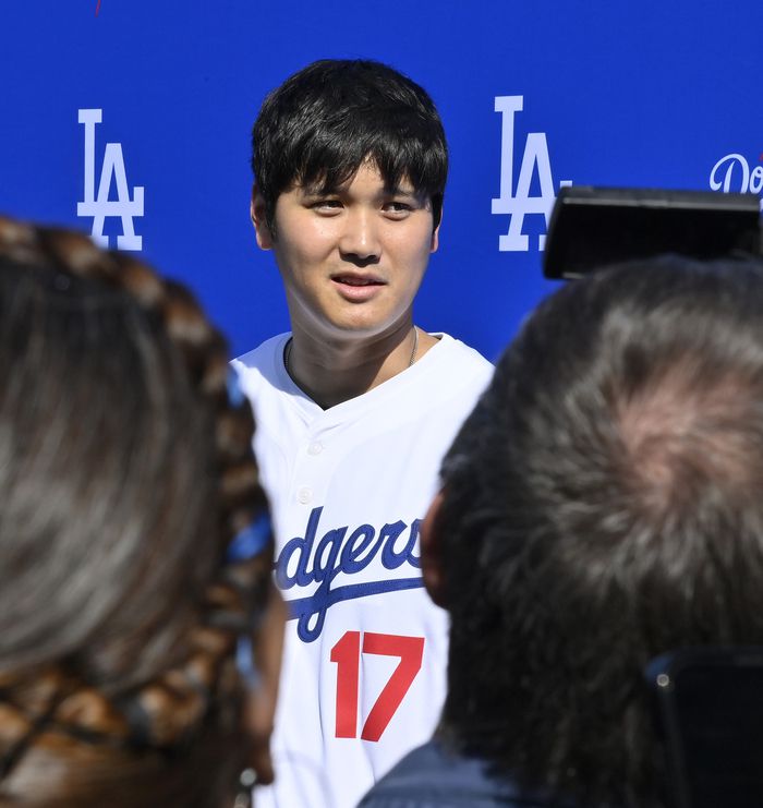 오타니가 지난 2일 다저페스트에서 인터뷰하고 있다. UPI연합뉴스