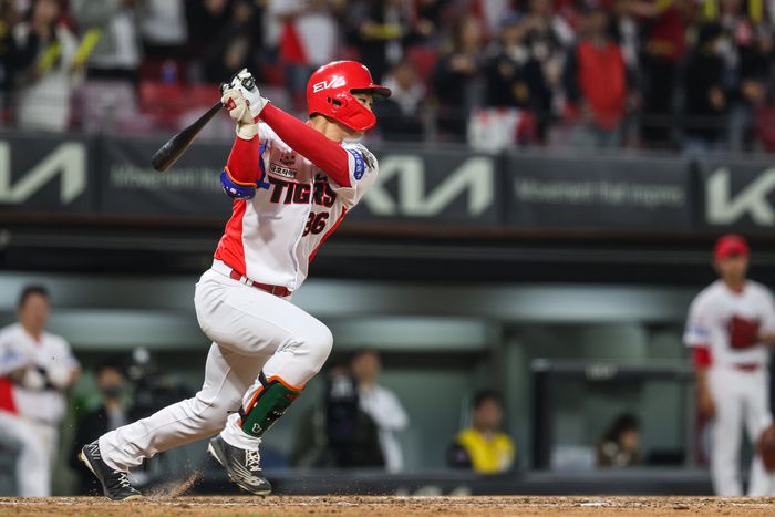 KIA 박재현이 26일 광주-기아 챔피언스 필드에서 열린 2025 KBO리그 키움전에서 타격하고 있다. 사진 | KIA 타이거즈