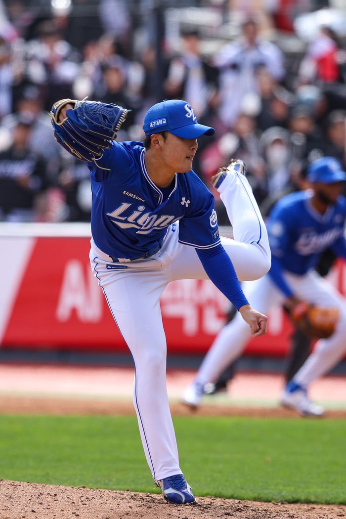 삼성 이승민이 13일 수원케이티위즈파크에서 열린 2025 KBO리그 KT전에서 역투하고 있다. 사진 | 삼성 라이온즈