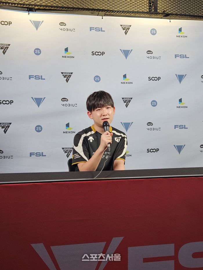 젠지 고원재가 7일 서울 잠실DN콜로세움에서 열린 2025 FSL 스프링 4강 승리 후 취재진 인터뷰에 응하고 있다. 잠실 | 강윤식 기자 skywalker@sportsseoul.com