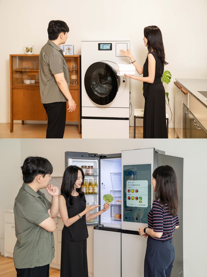 (위부터) 일체형 세탁건조기 ‘비스포크 AI 콤보’와 ‘비스포크 AI 하이브리드 키친핏 맥스’. 사진 | 삼성전자