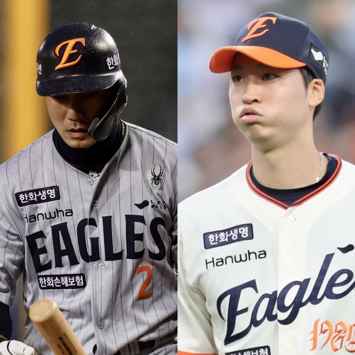 심우준(좌), 엄상백(우)이 침묵하고 있다. 사진 | 한화 이글스