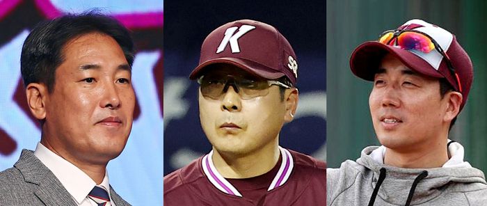 키움이 14일 홍원기 감독(가운데)과 고형욱 단장(왼쪽), 김창현 수석코치에게 보직 해임을 통보했다. 사진 | 연합뉴스