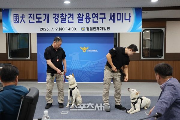 진도개 경찰견 활용연구 중간 보고회 모습 = 진도군 제공