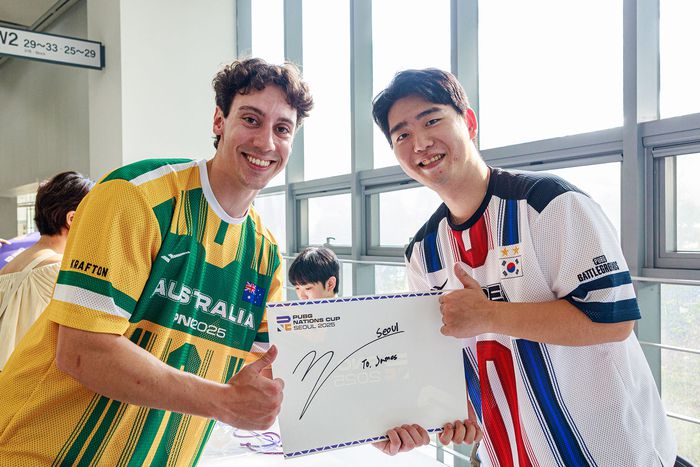 2025 PNC에 참가한 호주 대표팀의 ‘티글튼’ 제임스 기전과 한국 대표팀의 ‘서울’ 조기열. 사진 | 크래프톤