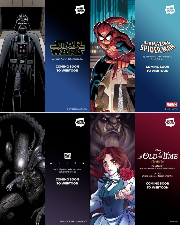 네이버웹툰이 디즈니·마블·스타워즈·20세기 스튜디오의 대표 작품들을 세로 스크롤 웹툰으로 선보인다. 사진 | 네이버웹툰