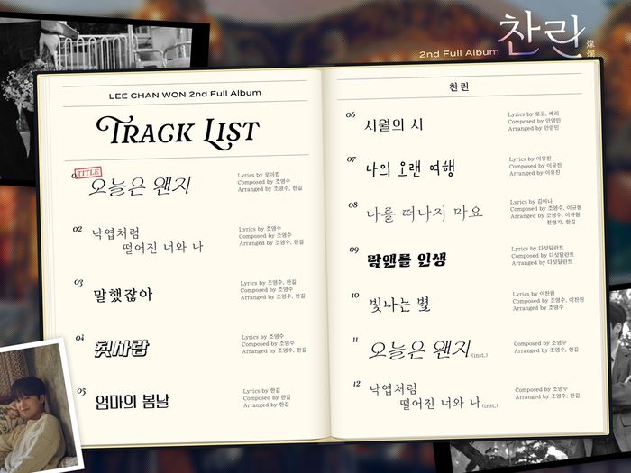 이찬원 두 번째 정규앨범 ‘찬란(燦爛)’의 트랙리스트를. 사진 | 티엔엔터테인먼트