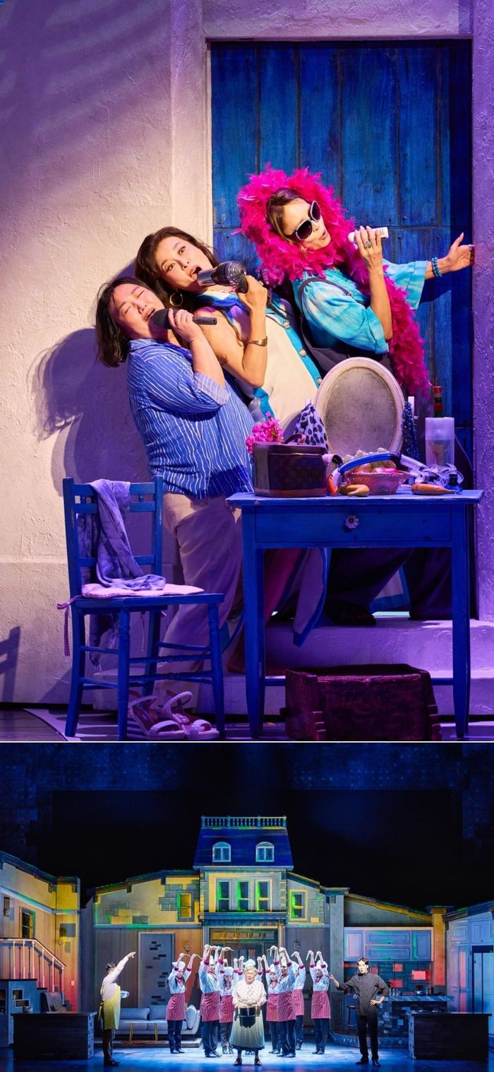 (위부터) 뮤지컬 ‘맘마미아’, ‘미세스 다웃파이어’ 주요 장면. 사진 | 신시컴퍼니, 샘컴퍼니