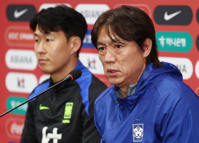 홍명보 대한민국 축구 국가대표팀 감독이 9일 서울월드컵경기장에서 열린 공식 기자회견에서 발언하고 있다. 사진 | 연합뉴스