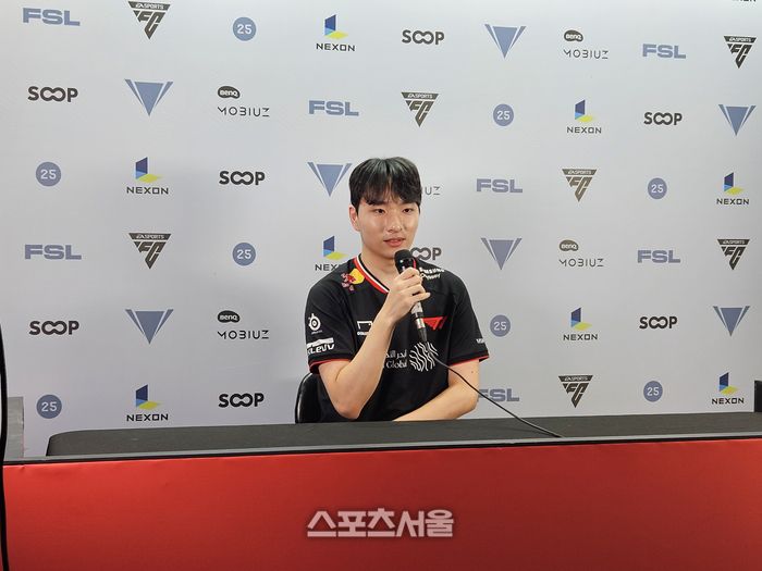 T1 ‘유민’ 김유민이 14일 서울 잠실DN콜로세움에서 열린 2025 FSL 서머 16강 승리 후 취재진 인터뷰에 임하고 있다. 잠실 | 강윤식 기자 skywalker@sportsseoul.com
