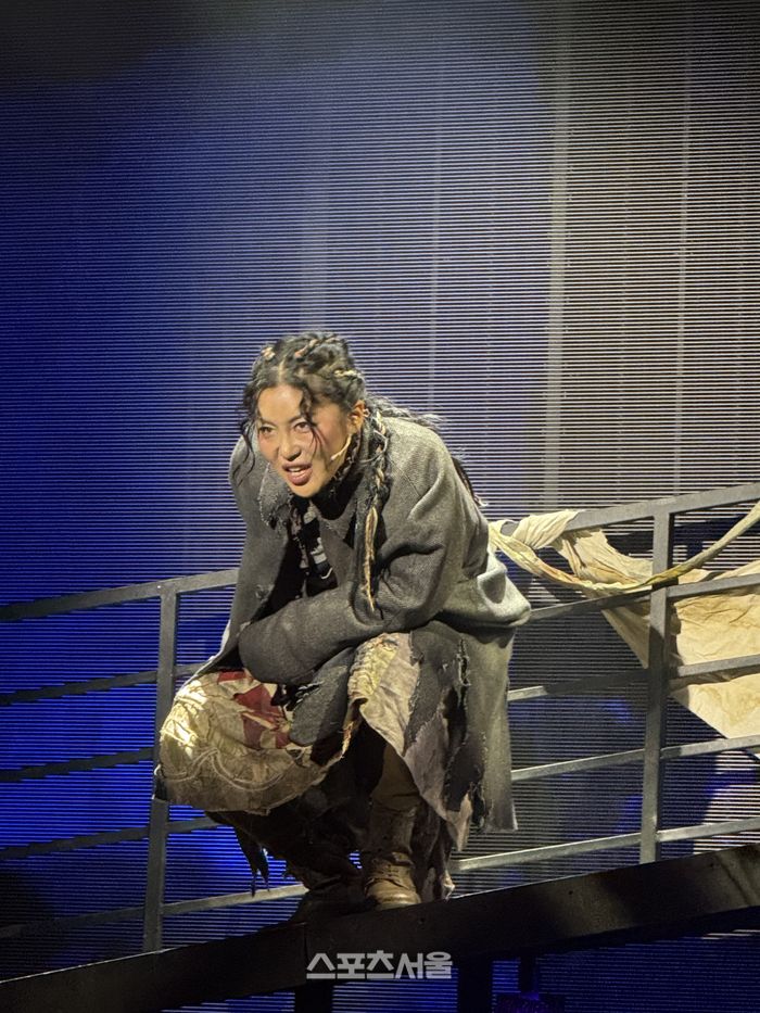 15일 뮤지컬 ‘시지프스’ 프레스콜에서 리헤이가 대표 넘버 ‘이방인’을 시연하고 있다. 사진 | 표권향 기자 gioia@sportsseoul.com