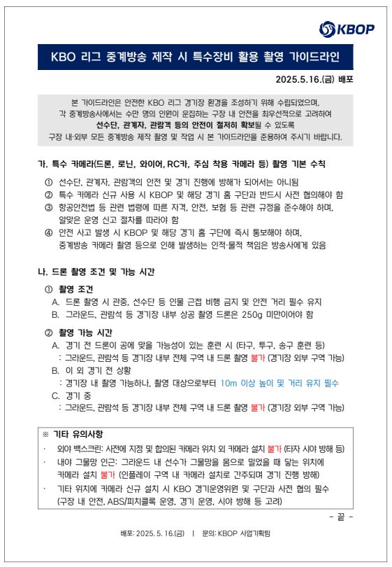 특수 카메라 관련 KBO리그 가이드라인. 사진 | KBOP