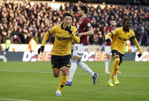 황희찬이 웨스트햄전에서 득점 후 환호하고 있다. 사진 | 울버햄턴=로이터연합뉴스