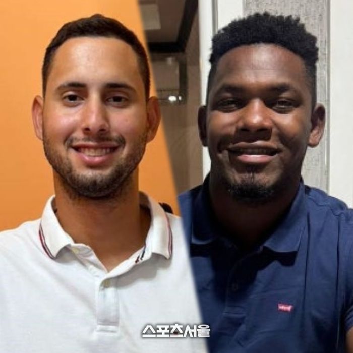 한화 새 외인 투수 에르난데스와 타자 페라자의 모습. 사진 | 한화 이글스