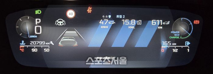 총 611km를 주행한 후 확인한 계기판. 영하의 날씨에 히터를 켜고도 리터당 15.8km라는 준수한 실연비를 기록했다. 양평·안면도 | socool@sportsseoul.com