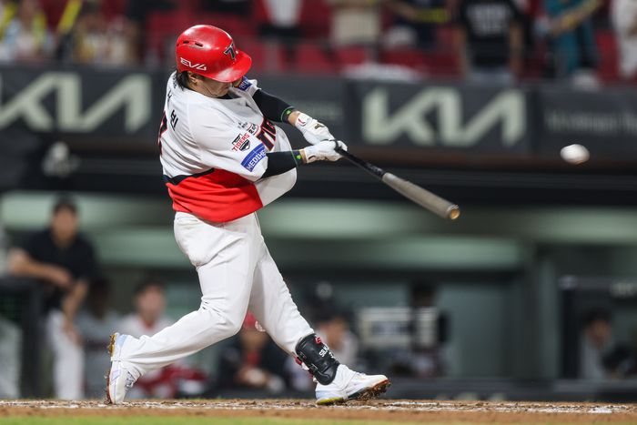 KIA 나성범이 23일 광주-기아 챔피언스 필드에서 열린 2025 KBO리그 LG전에서 안타를 때리고 있다. 사진 | KIA 타이거즈