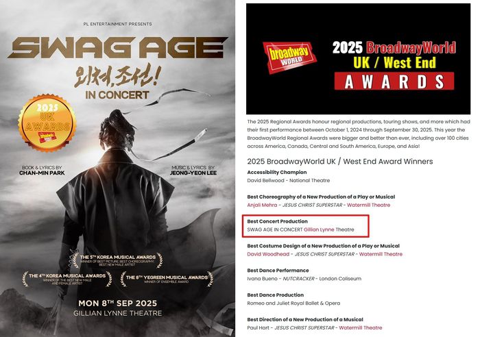 ‘스웨그에이지 외쳐,조선!’이 한국 뮤지컬 최초로 BroadwayWorld UK/West End Awards의 ‘Best Concert Production’ 부문을 수상했다. 사진 | PL엔터테인먼트