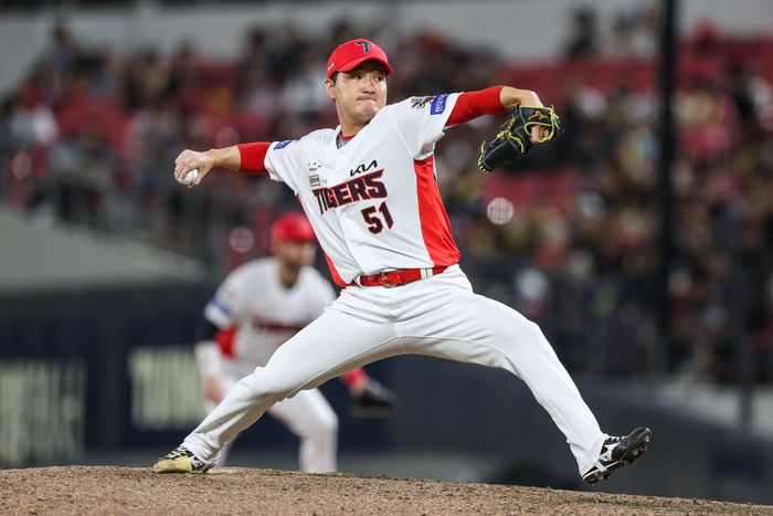 KIA 전상현이 20일 광주-기아 챔피언스 필드에서 열린 2025 KBO리그 NC와 경기에서 역투하고 있다. 사진 | KIA 타이거즈