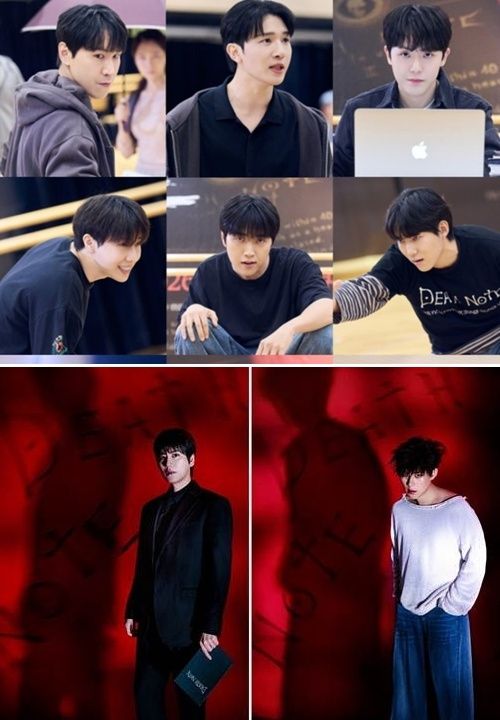 뮤지컬 ‘데스노트’는 1차 (왼쪽 위부터) ‘라이토’ 역 조형균·김민석·임규형, ‘L’ 역 김성규·산들·탕준상, 2차 ‘라이토’ 역 규현, ‘L’역 김성철이 무대에 오른다. 사진 | 오디컴퍼니