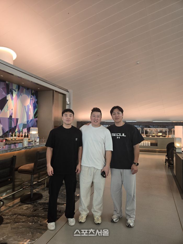 선발대로 괌 캠프지로 떠난 류지혁, 최형우, 강민호의 모습. 사진 | 삼성 라이온즈